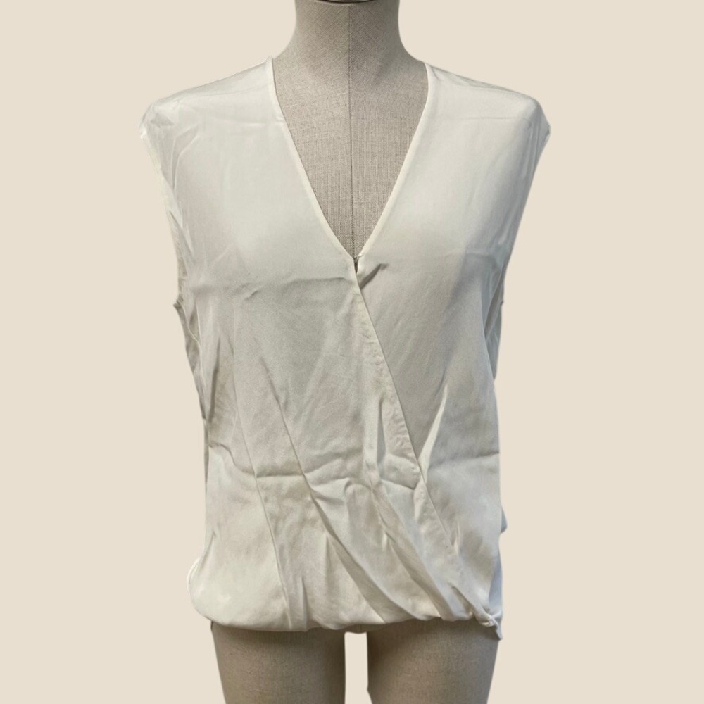 3.1 Phillip Lim Silk Wrap Top Women‎ 4 Ivory Sleeveless V-Neck Blouse Office